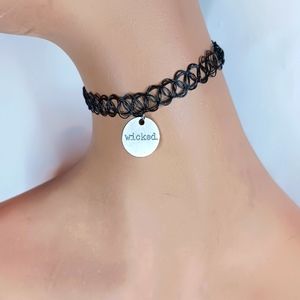 Black Tattoo Choker Necklace with Wicked Charm.